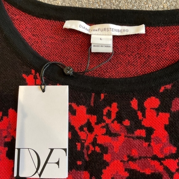 NWT Diane von Furstenberg Alix Floral Daze Wool Sheath Dress Black and Red Large - Picture 11 of 14